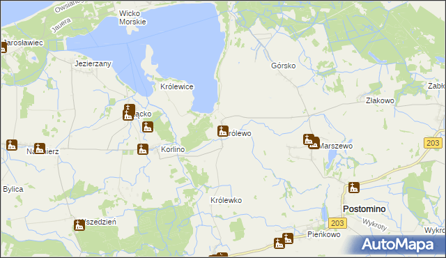 mapa Królewo gmina Postomino, Królewo gmina Postomino na mapie Targeo