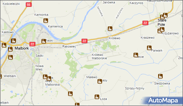 mapa Królewo Malborskie, Królewo Malborskie na mapie Targeo