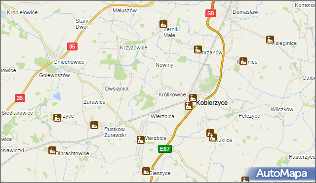 mapa Królikowice gmina Kobierzyce, Królikowice gmina Kobierzyce na mapie Targeo