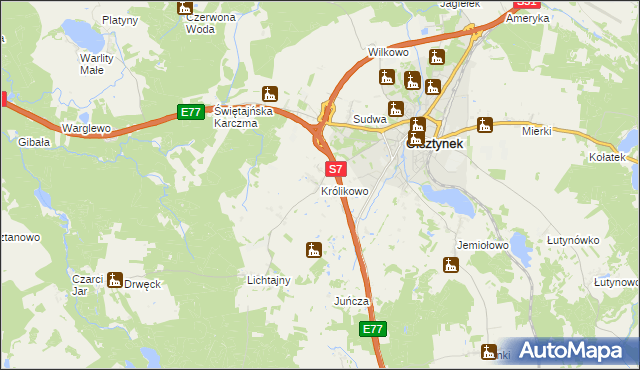 mapa Królikowo gmina Olsztynek, Królikowo gmina Olsztynek na mapie Targeo