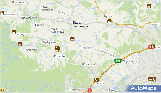 mapa Kromnów gmina Stara Kamienica, Kromnów gmina Stara Kamienica na mapie Targeo