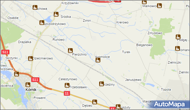 mapa Kromolice gmina Kórnik, Kromolice gmina Kórnik na mapie Targeo