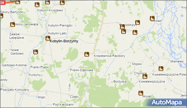 mapa Kropiewnica-Racibory, Kropiewnica-Racibory na mapie Targeo