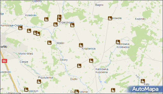 mapa Kropiwnica gmina Mońki, Kropiwnica gmina Mońki na mapie Targeo