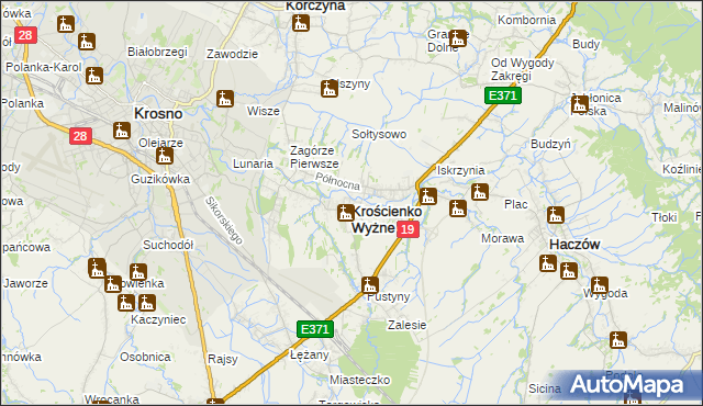 mapa Krościenko Wyżne, Krościenko Wyżne na mapie Targeo