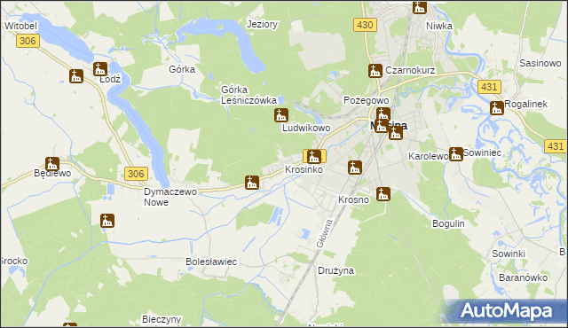 mapa Krosinko gmina Mosina, Krosinko gmina Mosina na mapie Targeo