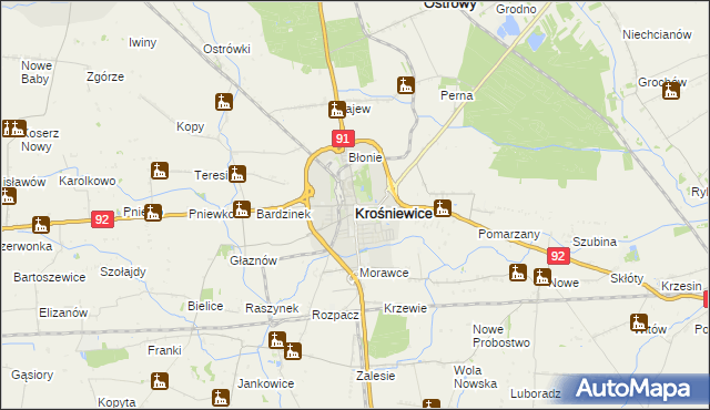 mapa Krośniewice, Krośniewice na mapie Targeo
