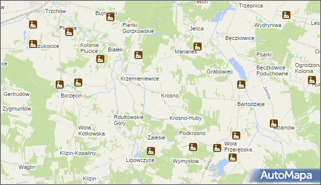 mapa Krosno gmina Gorzkowice, Krosno gmina Gorzkowice na mapie Targeo