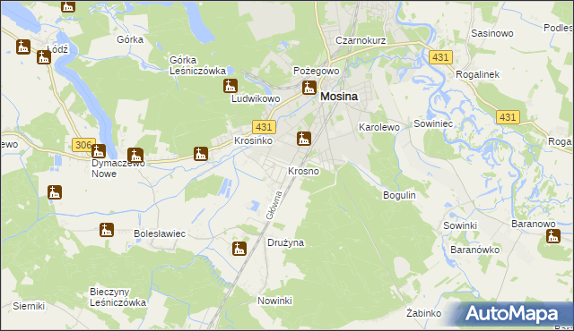 mapa Krosno gmina Mosina, Krosno gmina Mosina na mapie Targeo