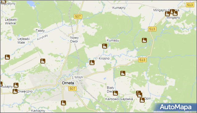 mapa Krosno gmina Orneta, Krosno gmina Orneta na mapie Targeo