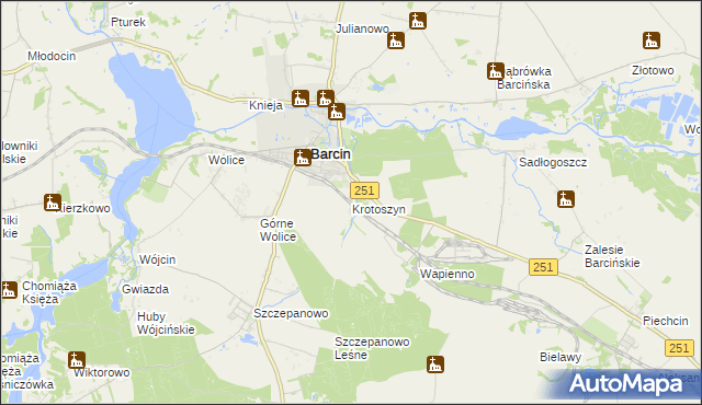 mapa Krotoszyn gmina Barcin, Krotoszyn gmina Barcin na mapie Targeo