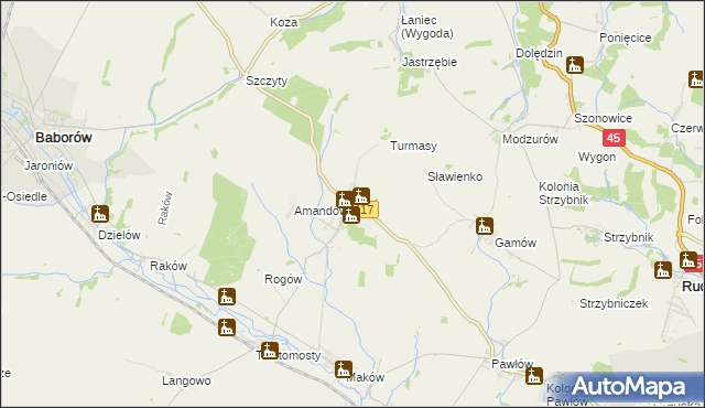 mapa Krowiarki, Krowiarki na mapie Targeo