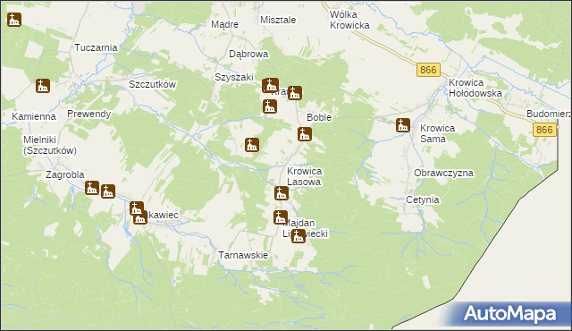 mapa Krowica Lasowa, Krowica Lasowa na mapie Targeo