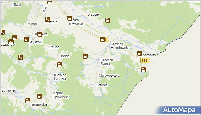 mapa Krowica Sama, Krowica Sama na mapie Targeo