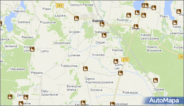 mapa Krukowo gmina Babiak, Krukowo gmina Babiak na mapie Targeo