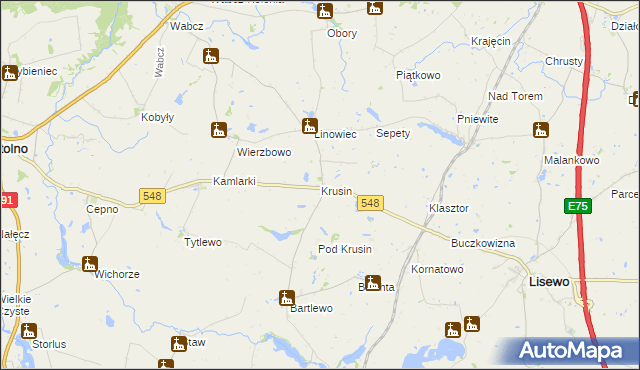 mapa Krusin gmina Lisewo, Krusin gmina Lisewo na mapie Targeo