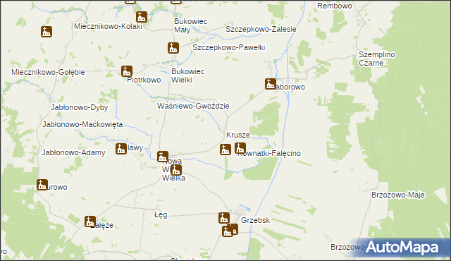 mapa Krusze gmina Janowiec Kościelny, Krusze gmina Janowiec Kościelny na mapie Targeo