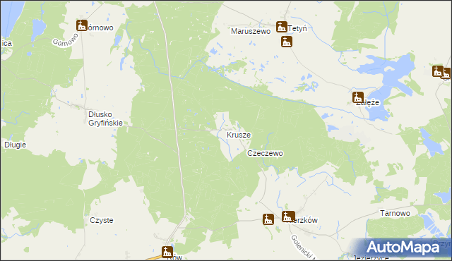 mapa Krusze gmina Myślibórz, Krusze gmina Myślibórz na mapie Targeo