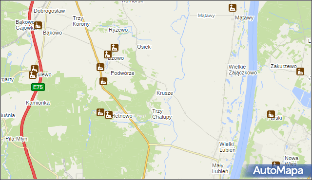 mapa Krusze gmina Warlubie, Krusze gmina Warlubie na mapie Targeo