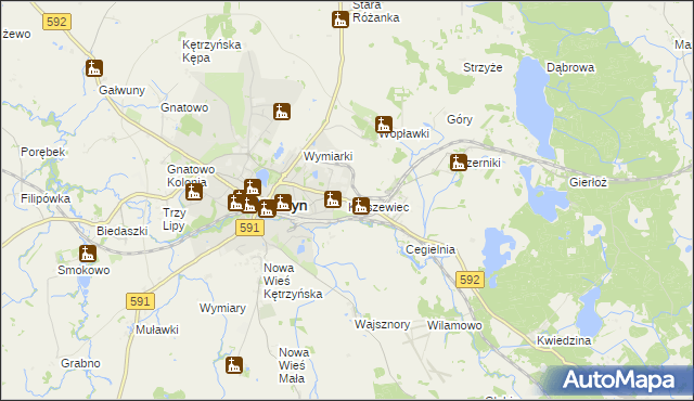 mapa Kruszewiec gmina Kętrzyn, Kruszewiec gmina Kętrzyn na mapie Targeo