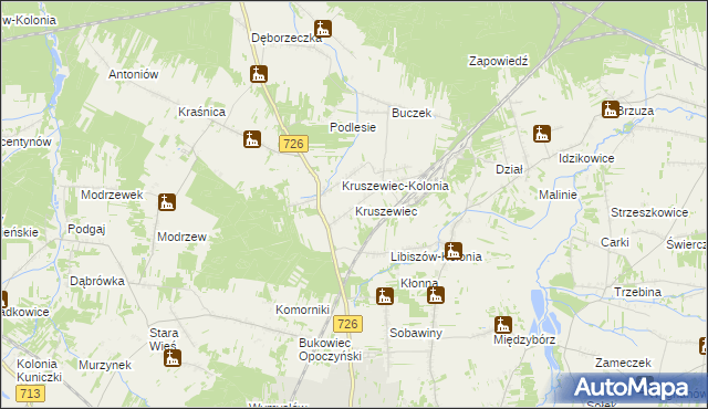 mapa Kruszewiec gmina Opoczno, Kruszewiec gmina Opoczno na mapie Targeo