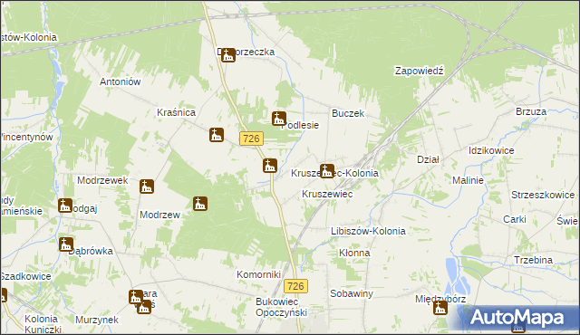 mapa Kruszewiec-Kolonia, Kruszewiec-Kolonia na mapie Targeo