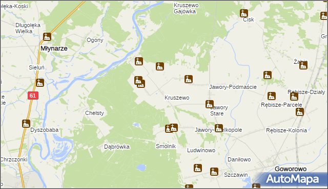 mapa Kruszewo gmina Goworowo, Kruszewo gmina Goworowo na mapie Targeo