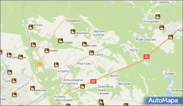 mapa Kruszka gmina Chojnice, Kruszka gmina Chojnice na mapie Targeo