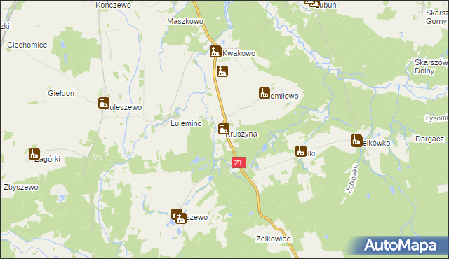 mapa Kruszyna gmina Kobylnica, Kruszyna gmina Kobylnica na mapie Targeo