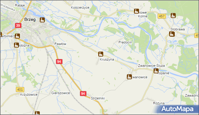 mapa Kruszyna gmina Skarbimierz, Kruszyna gmina Skarbimierz na mapie Targeo