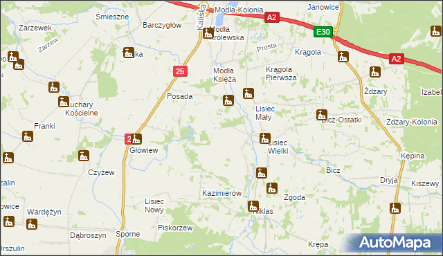 mapa Kruszyna gmina Stare Miasto, Kruszyna gmina Stare Miasto na mapie Targeo