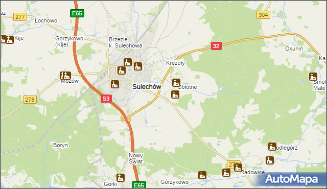 mapa Kruszyna gmina Sulechów, Kruszyna gmina Sulechów na mapie Targeo