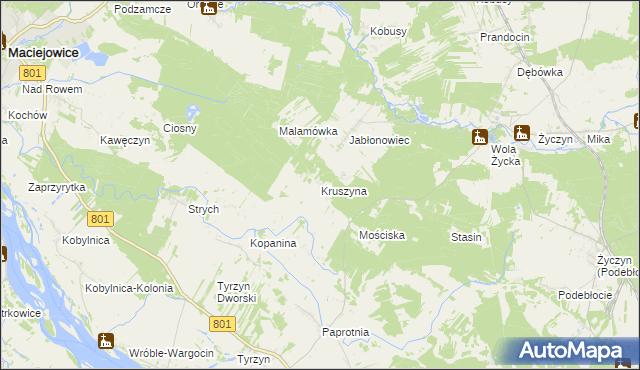 mapa Kruszyna gmina Trojanów, Kruszyna gmina Trojanów na mapie Targeo