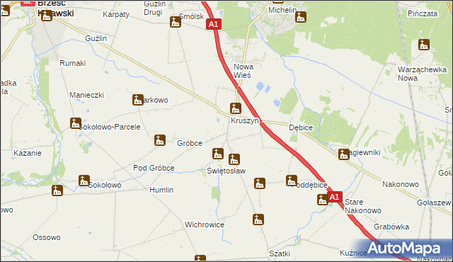 mapa Kruszynek gmina Włocławek, Kruszynek gmina Włocławek na mapie Targeo