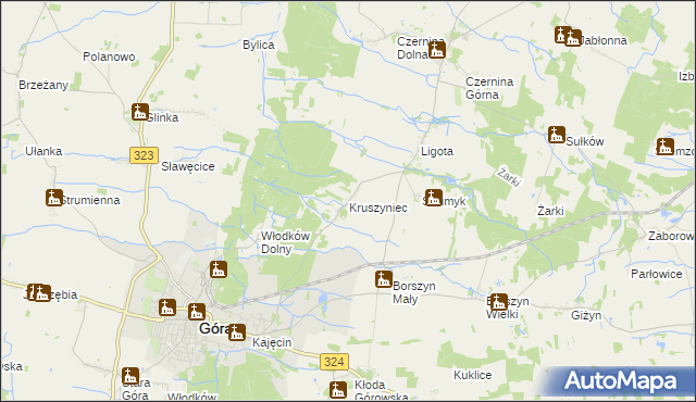 mapa Kruszyniec gmina Góra, Kruszyniec gmina Góra na mapie Targeo