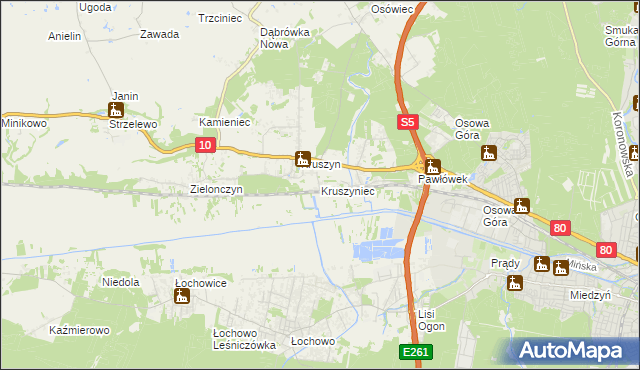 mapa Kruszyniec gmina Sicienko, Kruszyniec gmina Sicienko na mapie Targeo