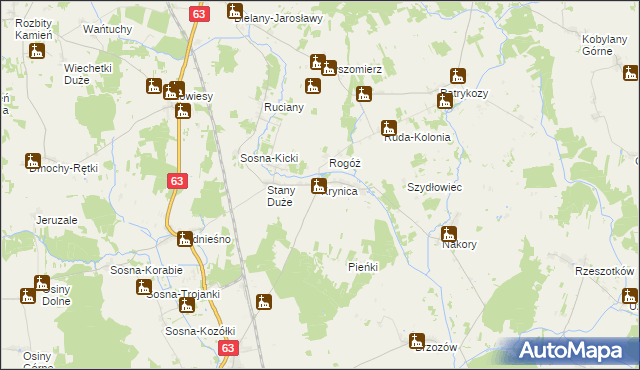 mapa Krynica gmina Suchożebry, Krynica gmina Suchożebry na mapie Targeo