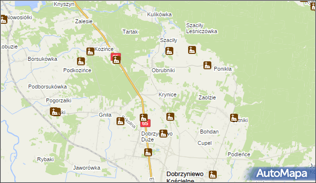 mapa Krynice gmina Dobrzyniewo Duże, Krynice gmina Dobrzyniewo Duże na mapie Targeo