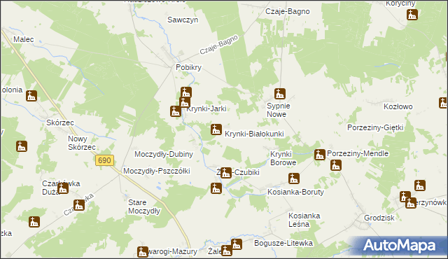 mapa Krynki-Białokunki, Krynki-Białokunki na mapie Targeo