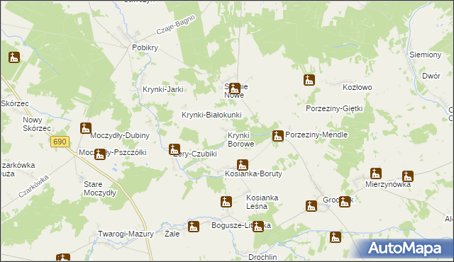 mapa Krynki Borowe, Krynki Borowe na mapie Targeo