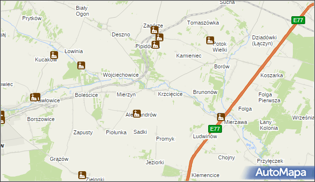 mapa Krzcięcice, Krzcięcice na mapie Targeo