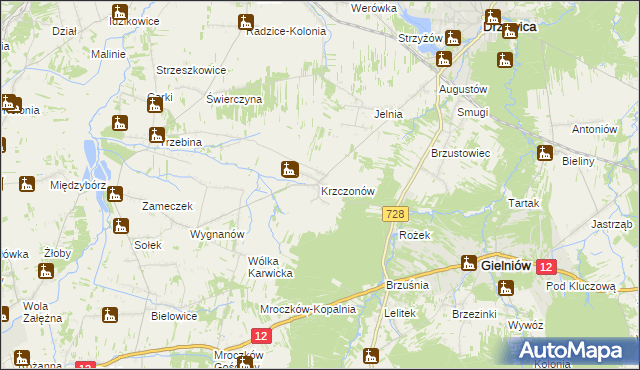 mapa Krzczonów gmina Drzewica, Krzczonów gmina Drzewica na mapie Targeo