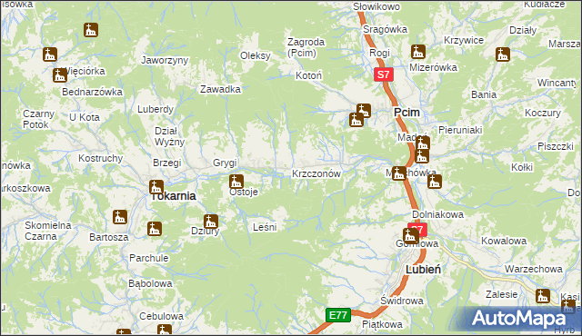 mapa Krzczonów gmina Tokarnia, Krzczonów gmina Tokarnia na mapie Targeo