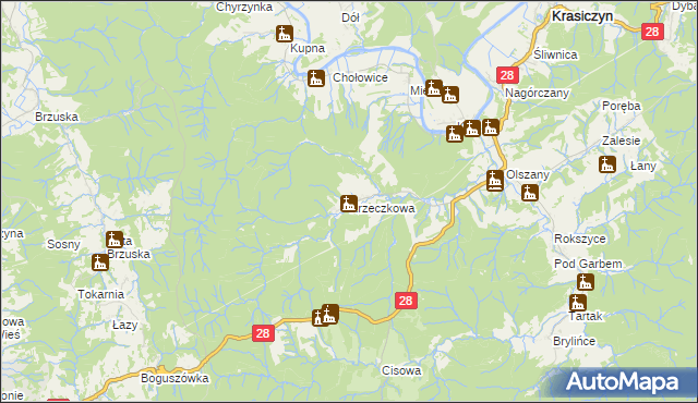 mapa Krzeczkowa, Krzeczkowa na mapie Targeo