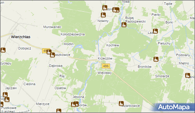 mapa Krzeczów gmina Wierzchlas, Krzeczów gmina Wierzchlas na mapie Targeo