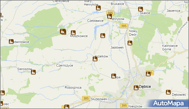 mapa Krzelków, Krzelków na mapie Targeo