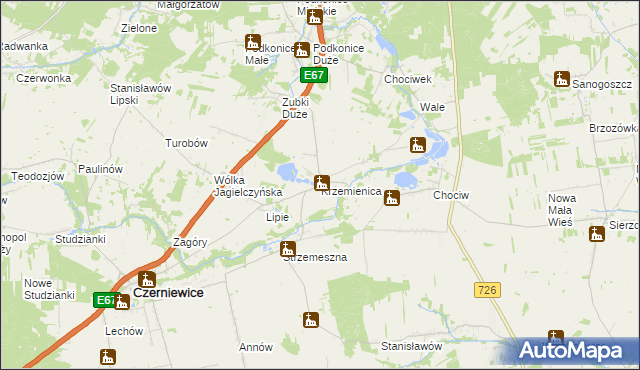 mapa Krzemienica gmina Czerniewice, Krzemienica gmina Czerniewice na mapie Targeo