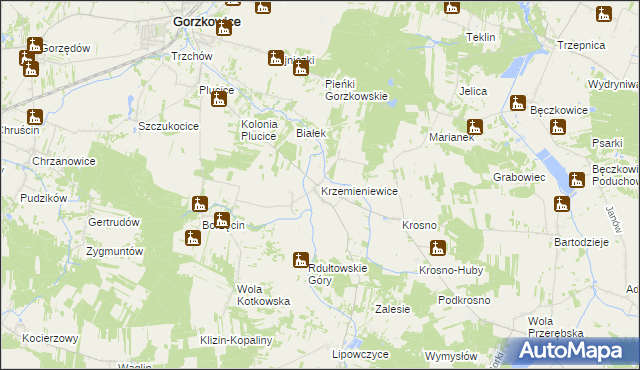 mapa Krzemieniewice, Krzemieniewice na mapie Targeo