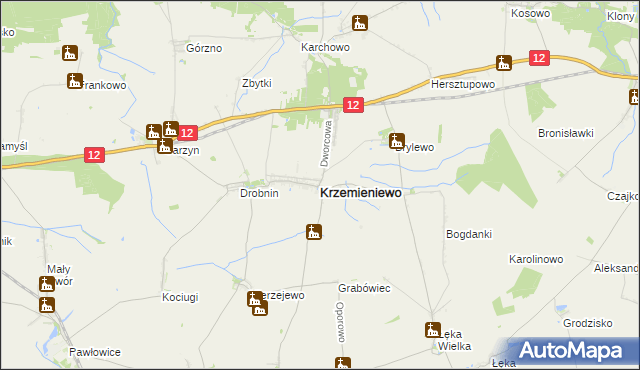 mapa Krzemieniewo powiat leszczyński, Krzemieniewo powiat leszczyński na mapie Targeo