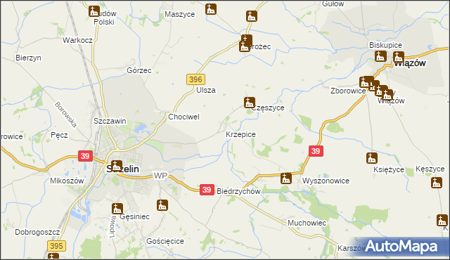 mapa Krzepice gmina Strzelin, Krzepice gmina Strzelin na mapie Targeo